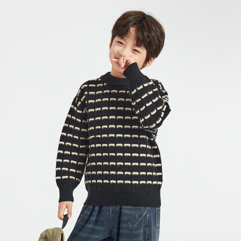 Boys  Harajuku Style Textured Round Neck Knit Sweater 110