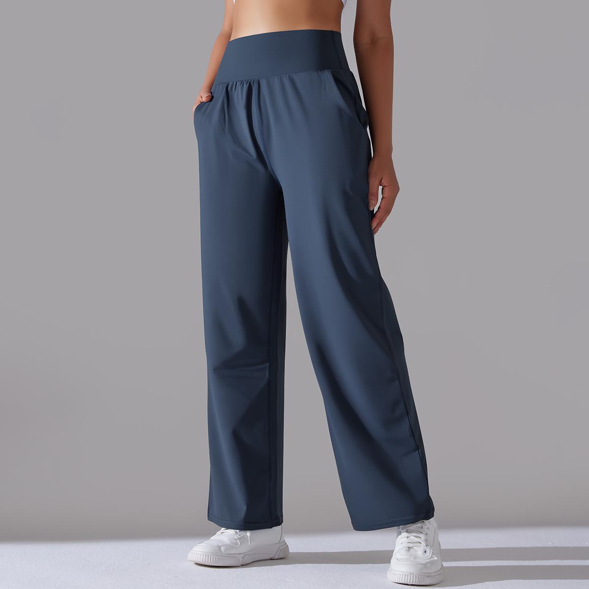 

New polished high-waisted wide-leg pants sports and leisure loose yoga pants pocket hip-lifting and thin nine-point pants S