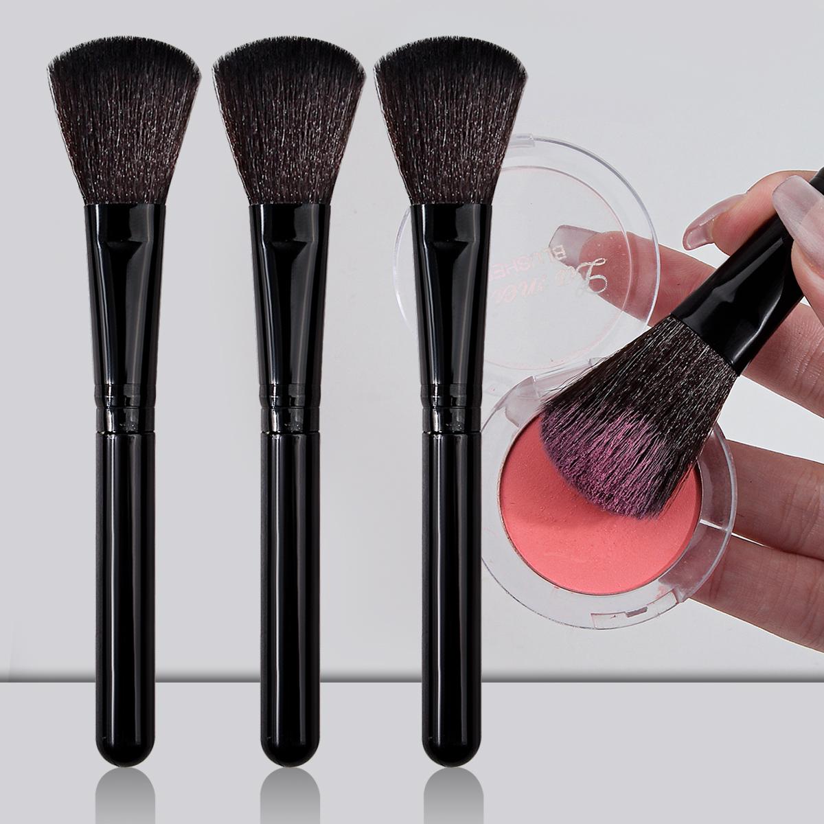

Black 3pcs soft bristle blush brush, multi-functional contouring brush, high-gloss brush, advanced synthetic bristle beauty tool чёрный