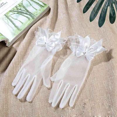 Sunscreen Mesh Lace Gloves Bridal Gloves Travel Photography Wedding Gloves Bow White