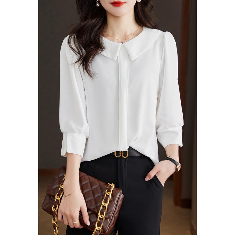 2025 Women's Drapey Chiffon Pullover Blouse - Round Neck, Comfy and Lightweight Top