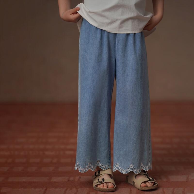 Hachikis Girls  Embroidered Wide-Leg Jeans 140