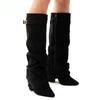 Stivali Scarpe da Donna Tacco Grosso Stivali da Donna Tubo Piegato Stivali a Tubo Punta Media Tubo Dritto Taglia Grande Fibbia Metallica