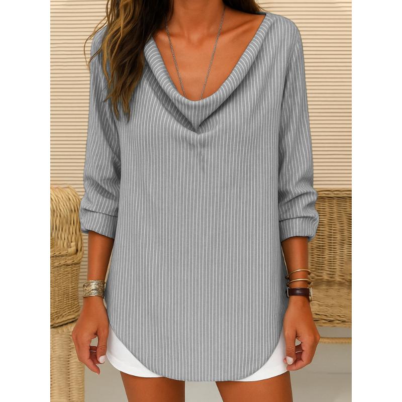 

2025 New Women s Casual Long Sleeve Pile Collar Printed Women s Tops T-Shirt S серый