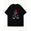Übergroßes T-Shirt-Kleid Schwarze Katze und Herz-Print Freizeitkleidung für Damen