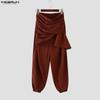 INCERUN Men Casual Wrap Elastic Waist Texture Corduroy Long Drop-crotch Pants Harem Trousers