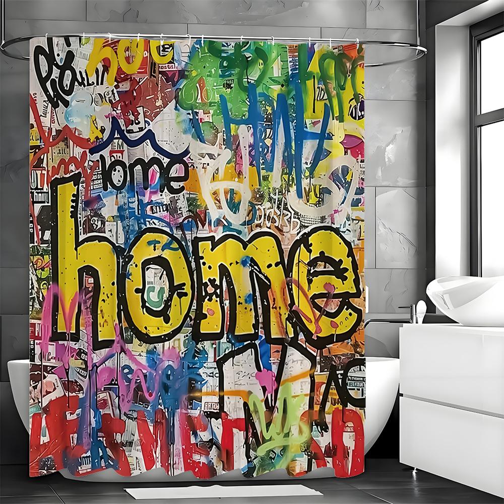 Lustige Graffiti Zuhause Abstrakte Kunst Duschvorhang, Badezimmer Dekorativer Duschvorhang, Wasserdichter Duschvorhang mit Haken