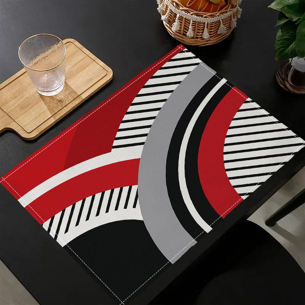 

6PC Red and Black Abstract Geometric Pattern Gray Placemats Autumn Thanksgiving Harvest Table Mats for Kitchen Dining 7.14 6PC 30x45CM