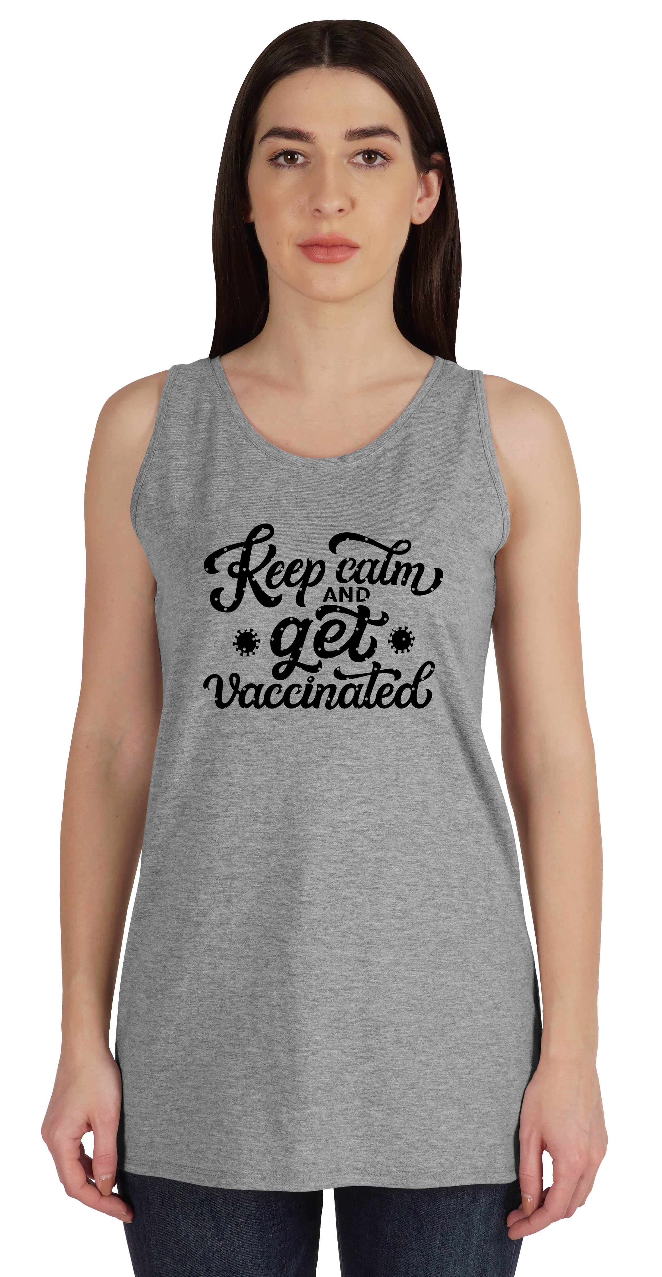 

Inkmeso Keep Calm And Get Vaccinated Shirt Funny Pro-Vaccine Womens Tank Top XXL світло-сірий колір