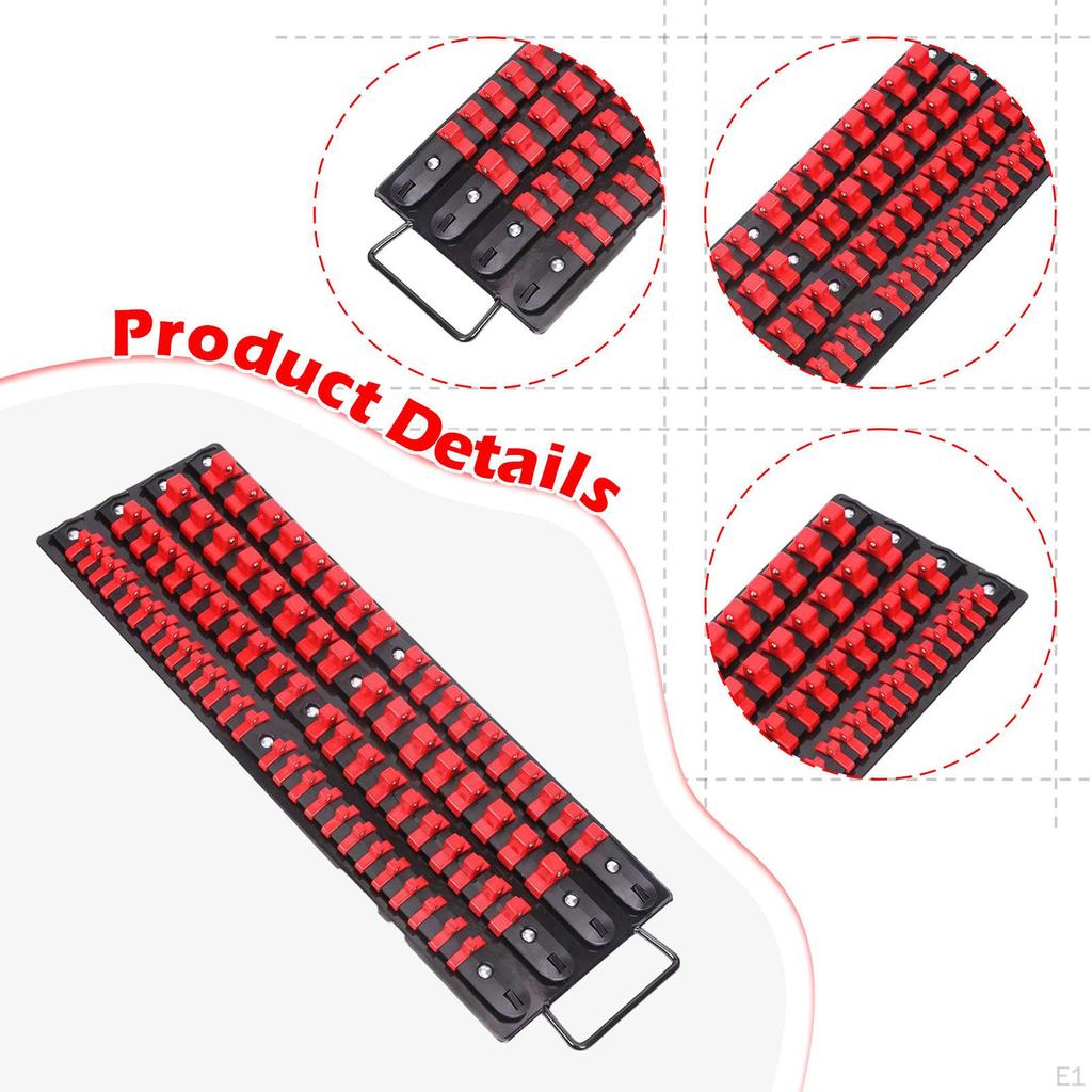 Socket Organizer Clips Rail 1/4 inch 3/8 1/2,Portable,Retention Tray Drive PP Tools Storage for