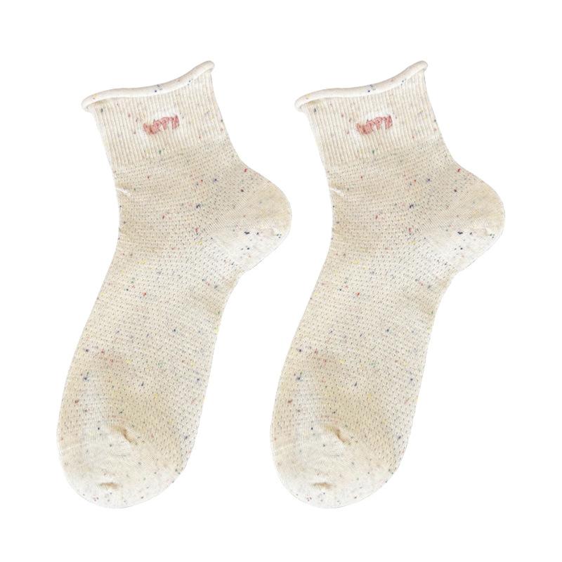 Boneless Short Tube Embroidered Bow Socks for Women, Spring and Summer Breathable Ballet-style Women's Socks, College-style Short Socks