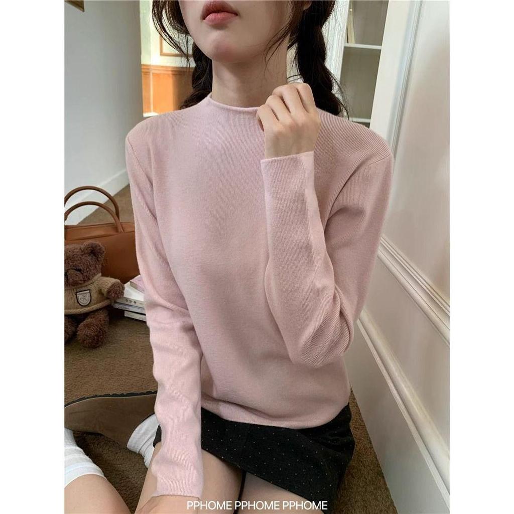 Women's Half-High Collar Knitted Sweater for Early Spring, Autumn, and Winter - 2024 Student Base Layer and Outerwear.