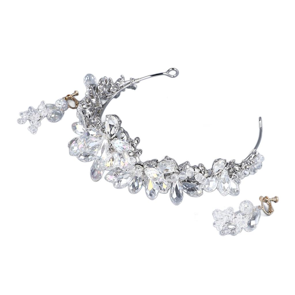 Rhinestone Tiara Hard Alloy Strong Rustproof Elegant Sparkling Compact Princess Tiara with Dangle Earrings for Party