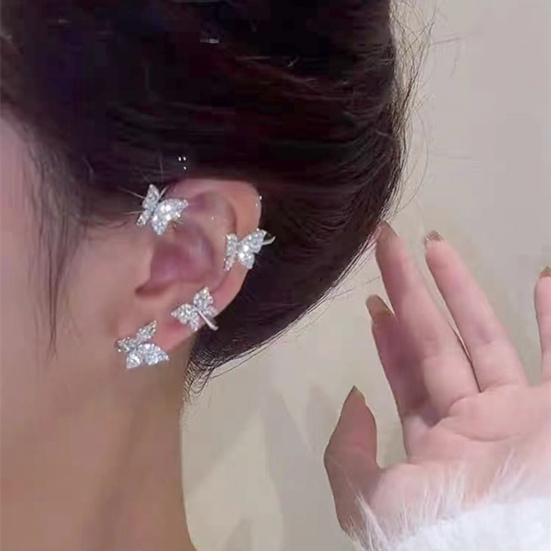 1 Pair Clip Earrings Butterfly Rhinestone Jewelry Temperament Arc Ear Cuffs for Daily Wear