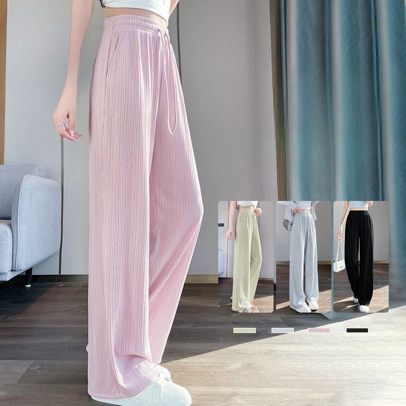 Sommerhose aus Eisseide mit weitem Bein für Damen, leicht, schnelltrocknend, grün, lässig