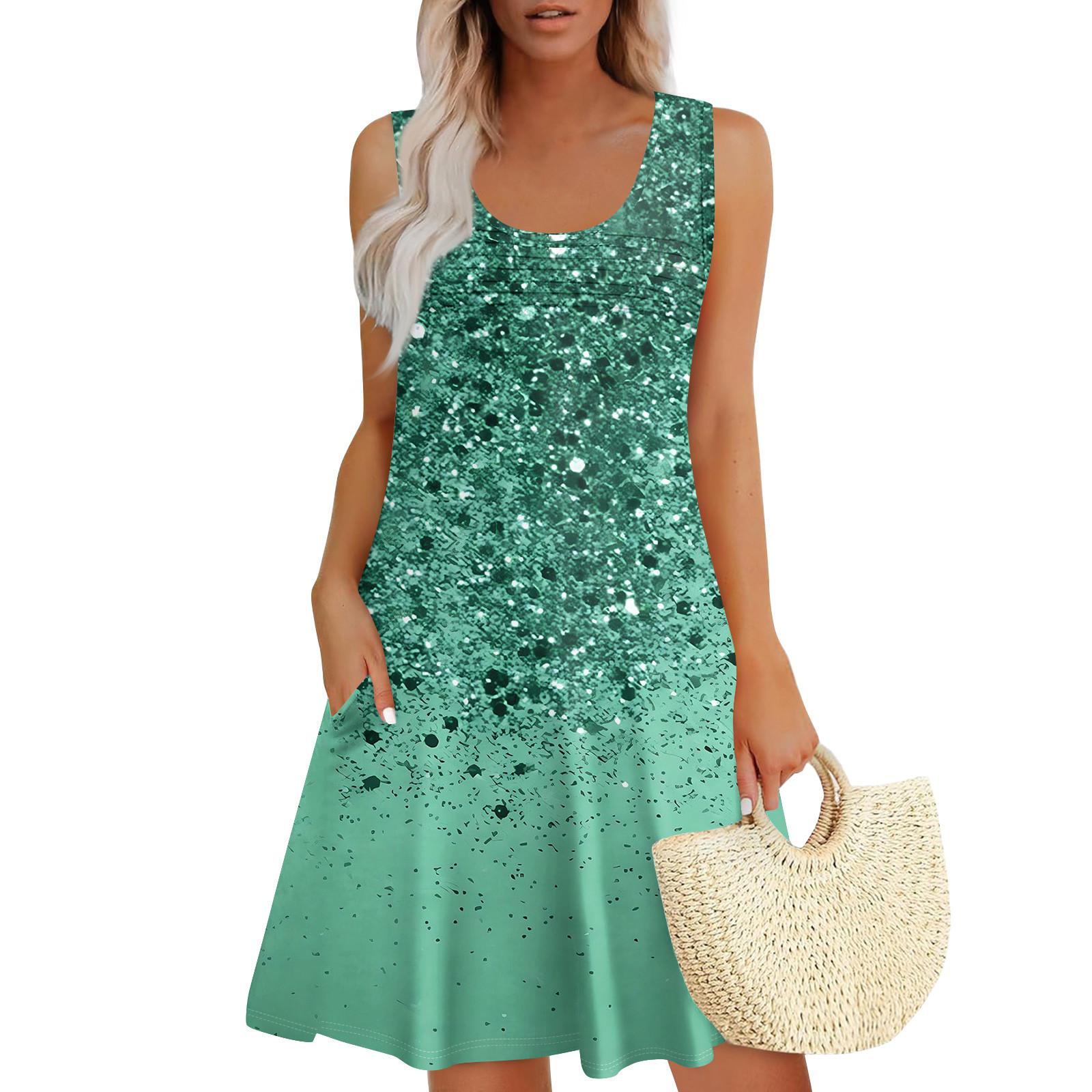 

Женские летние платья, свободные сарафаны без рукавов с U-образным вырезом и карманами XL