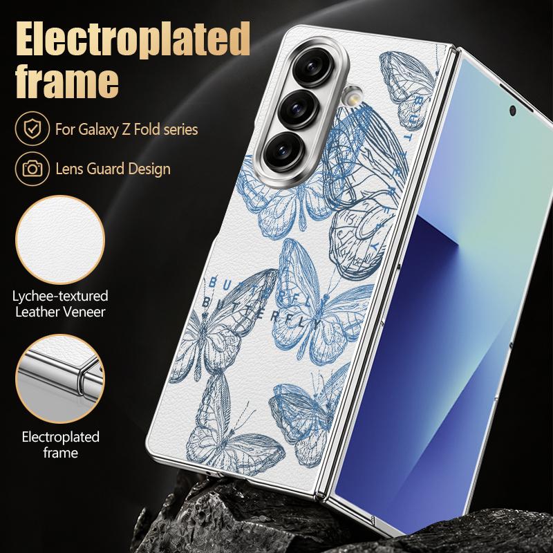Line Butterfly Print Case For Samsung Z Fold 8 Ultra 7 6 5 Luxury Plating Leather Skin Hard Phone Cover For Galaxy Z Fold8 Fold7 Fold6