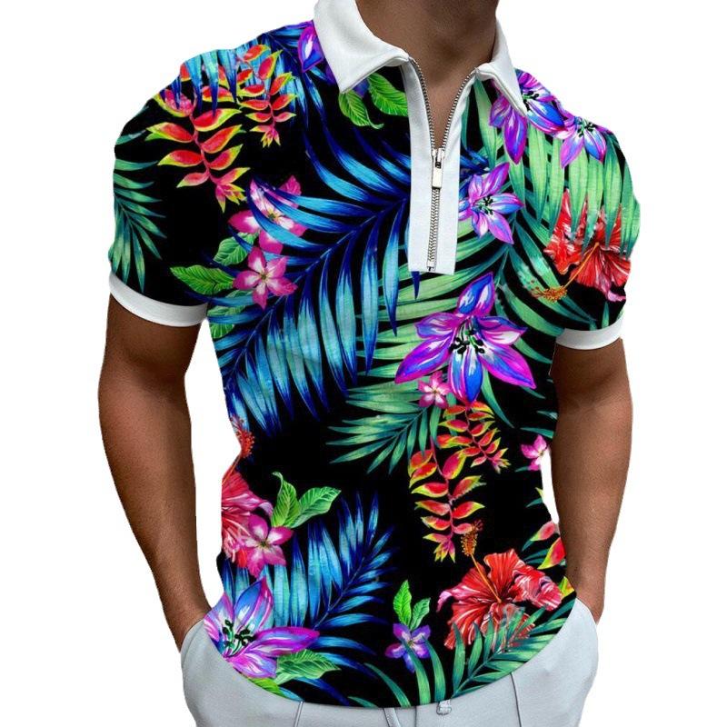 Men'S Zip-Up 3Dpolo Shirt, Printed Lapel, Short-Sleeved Pullover, Casual Wear
