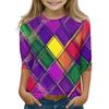 Print Tops For Youth Girls Round Neck 3/4 Sleeves T-Shirts Trendy Tops Outfit Tees