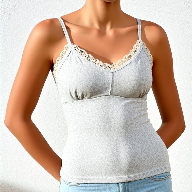 Lace-trimmed V-neck halter top Comfortable, sweet and sexy women's blouse