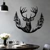 Arte de Pared de Metal Cabeza de Ciervo con Árboles Colgante de Pared para Jardín Exterior Decoración de Pared de Hierro Rústico para Decoración de Patio Jardín Valla