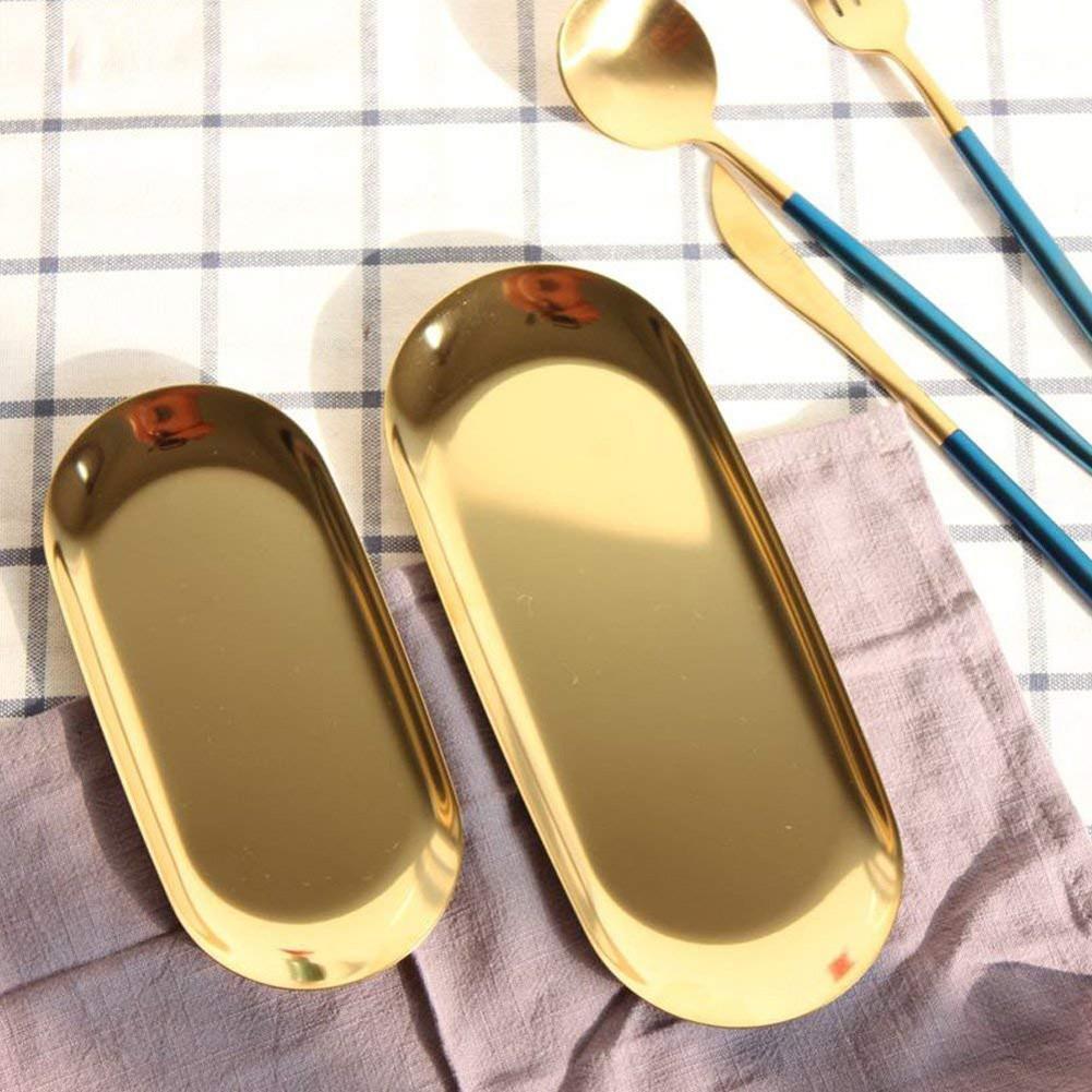 1 PCS Stainless Steel Tray Storage Tray Tea Fruit Tray Cosmetics Jewelry Gold