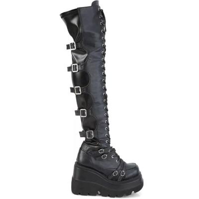 Wind Flat Bottom Slope Heel Boots Belt Buckle Knee Boots Waterproof Table Fashion Women's Boots Large Size 4