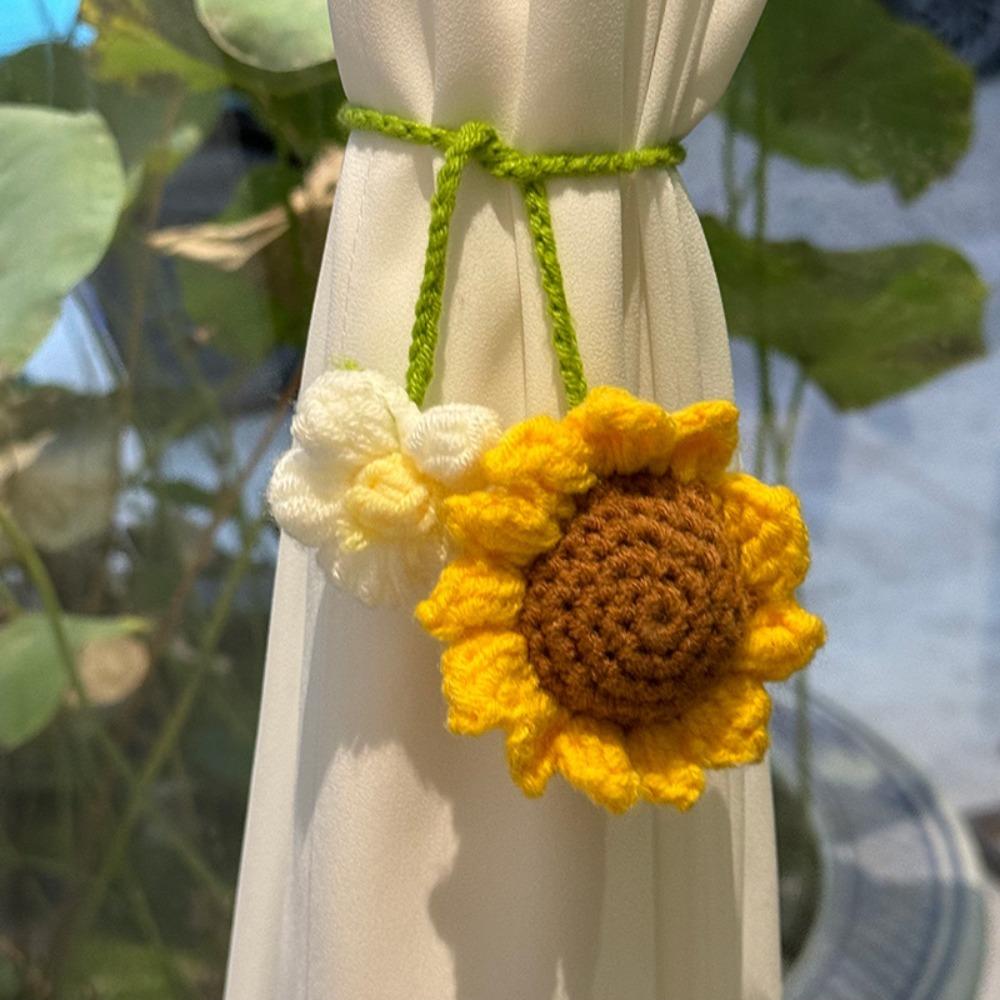 Floral Design Crochet Curtain Tie Back Wool Woven Rearview Mirror Pendant Teachers Gift