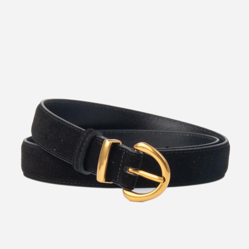 Four Seasons Available New Suede Women'S Belt Leather Decorative Skirt Belt Retro Cowhide Black Ins Style Jeans
