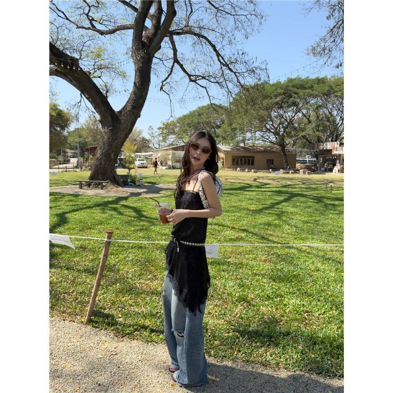 Irregular Lace Trim Vest Tank Top For Layering