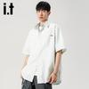 Izzueit Men's Vertical Striped Short Sleeve Casual Shirt