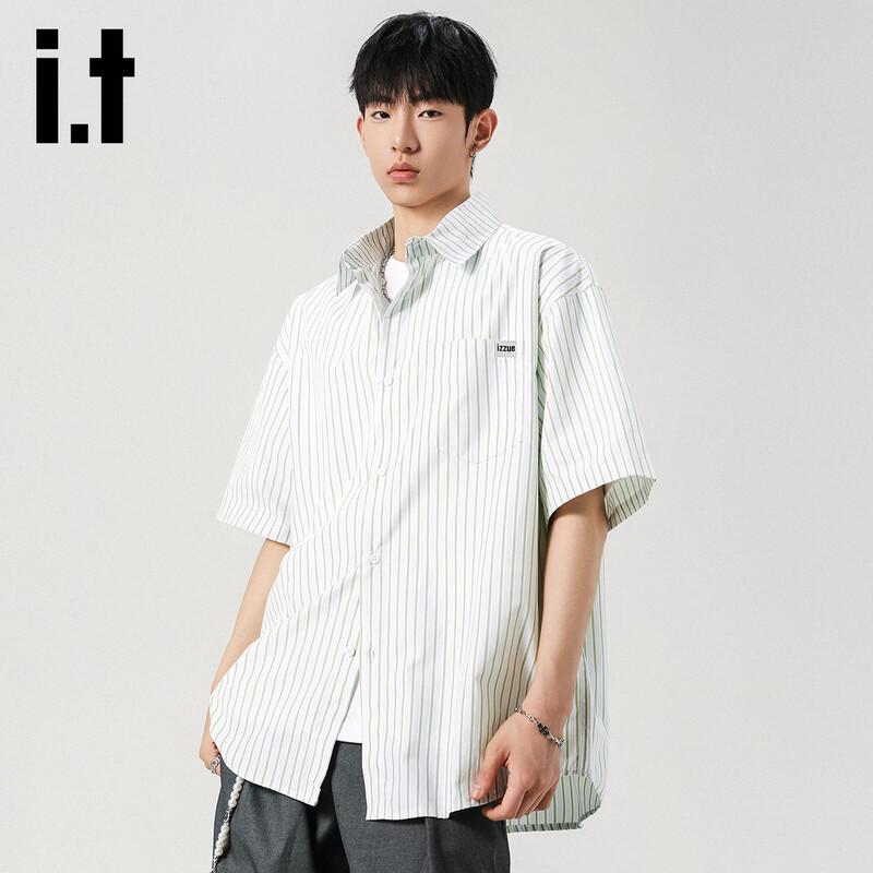 Izzueit Men's Vertical Striped Short Sleeve Casual Shirt