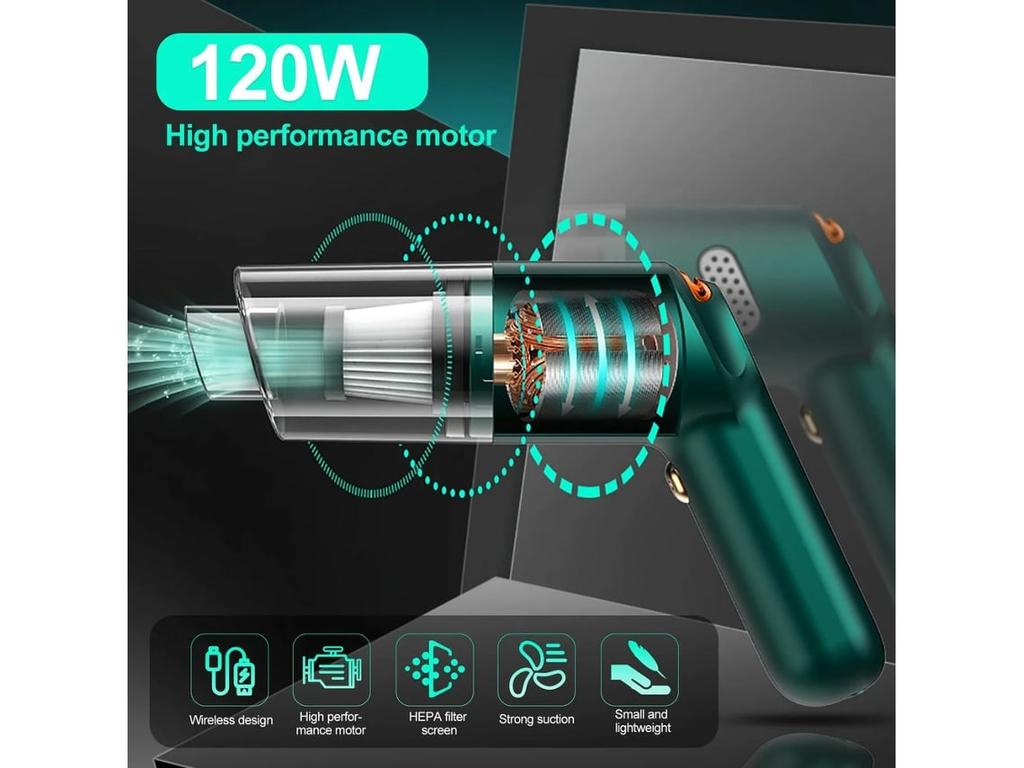 Cordless Handheld Car Vacuum, 10000Pa Wet & Dry Strong Suction – White