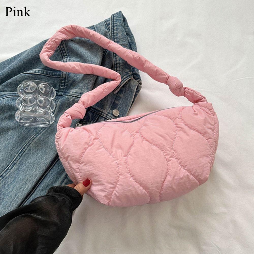 Fashion Solid Color Shoulder Bags Large Capacity Down Cotton Padded Quilted Tote Bag Shopping Bag Women Girls