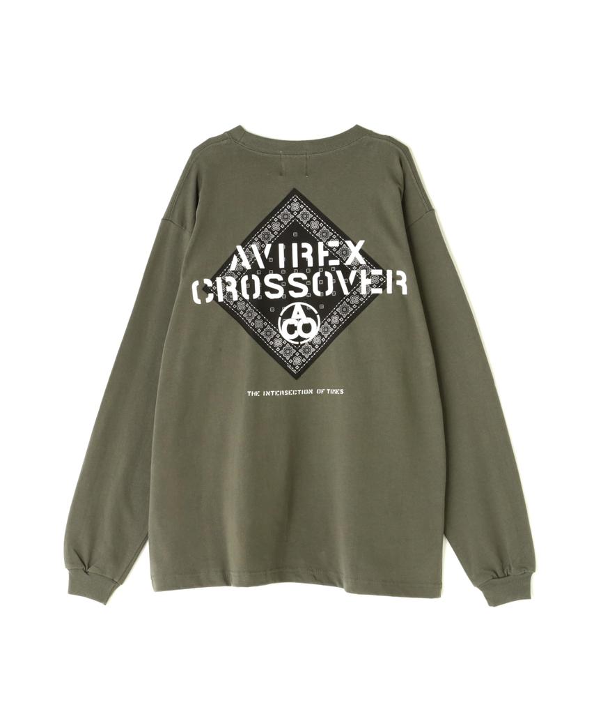Avirex CROSSOVER BANDANA PATCH LONGSLEEVE Size T-SHIRT, Men's, 2XL, 310, Olive, 783-4230023