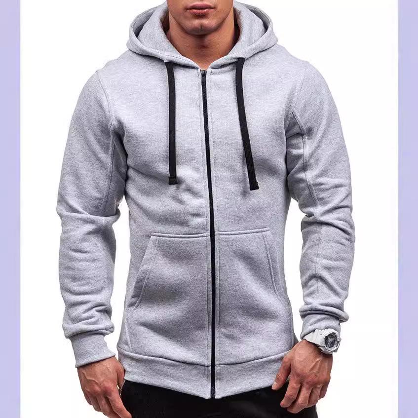 Men's 2024 Fashion Trend Casual Zip-Up Hoodie Jacket - Solid Color Cardigan Sweatshirt