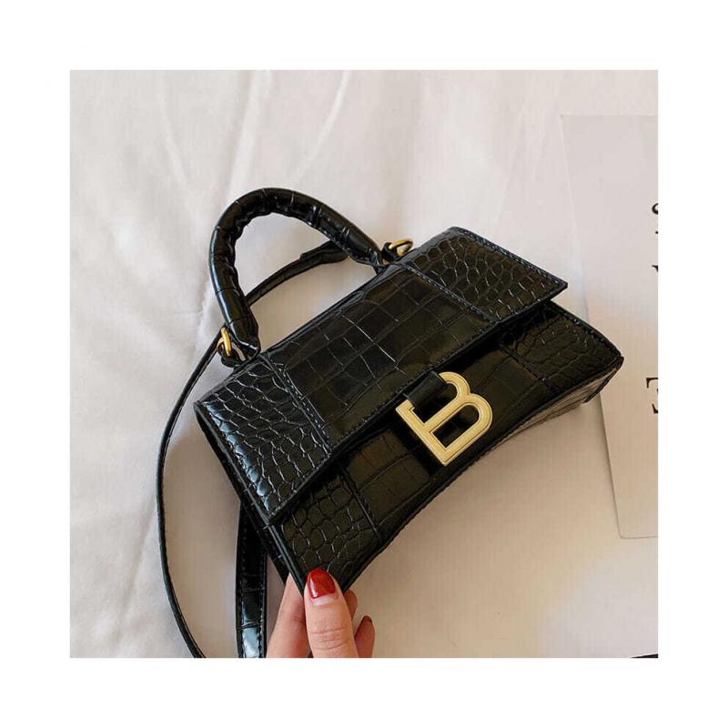 Henkeltasche Damen Alligator PU-Leder Sanduhr Handtasche Metall Schulter Messenger Bag