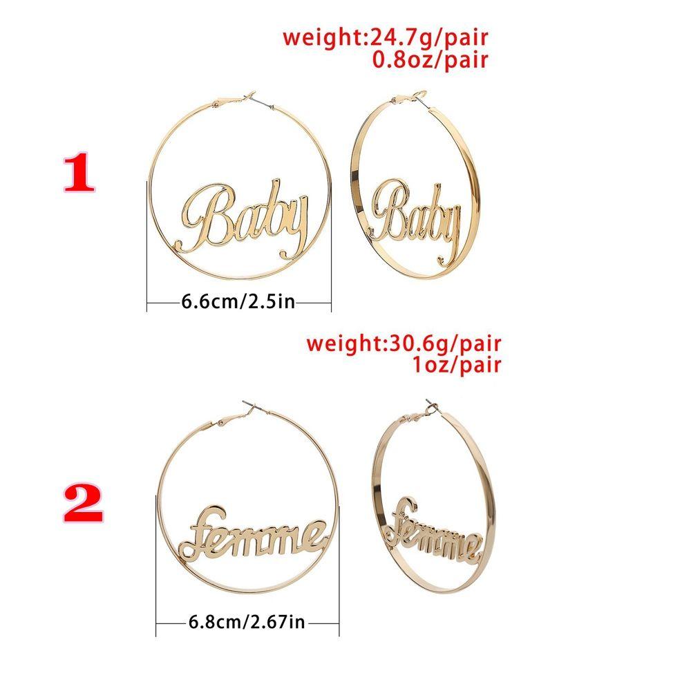 Party Gold Hip-hop Jewelry Gift Hyperbole Large Circle Femme Baby Letter Round Hoop Earrings
