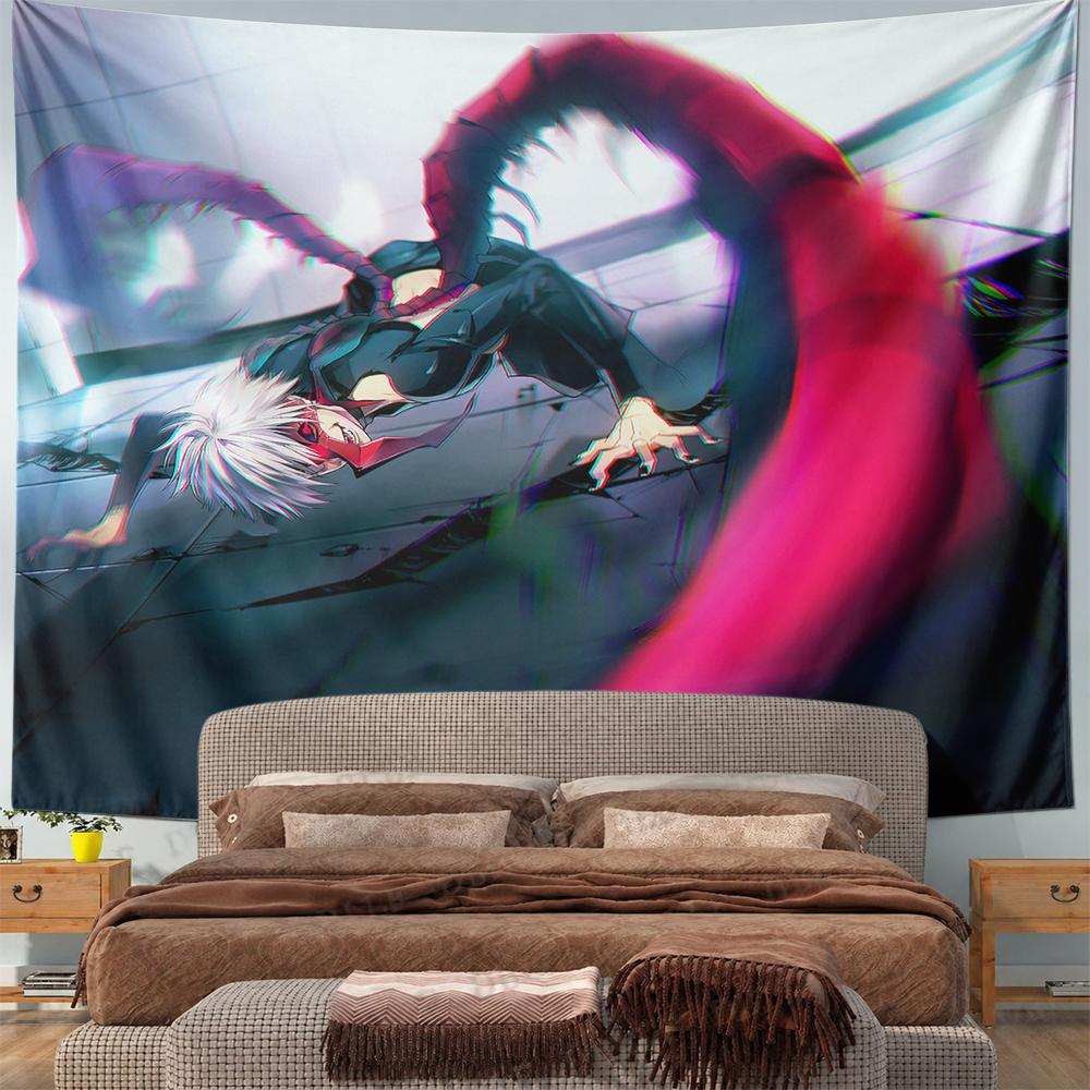 Ken Kaneki Tokyo Ghoul White Hair Red Kagune Tentacles Glitch Anime Wall Tapestry Decor for Game Room Bedroom Gift