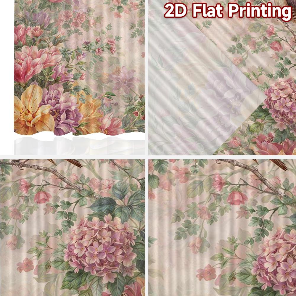 2D FLAT PRINTING 2pcs Curtains (Without Rod) Birds Among Blossoms Popular Minimalist Curtains 100% Polyester Curtains Outdoor