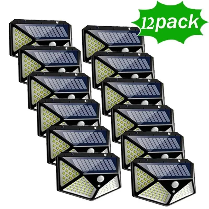 1-12PCS Outdoor Solar Light 100 LED 3 Lighting Modes Motion Sensor Wall Lamp IP65 Waterproof Solar Powered for Garden Patio Yard