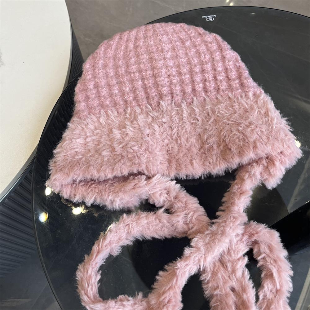 Cute Strap Fleece Knitted Pullover Hat Children Autumn and Winter Warm Ear Protection Wool Hat Shows Small Face
