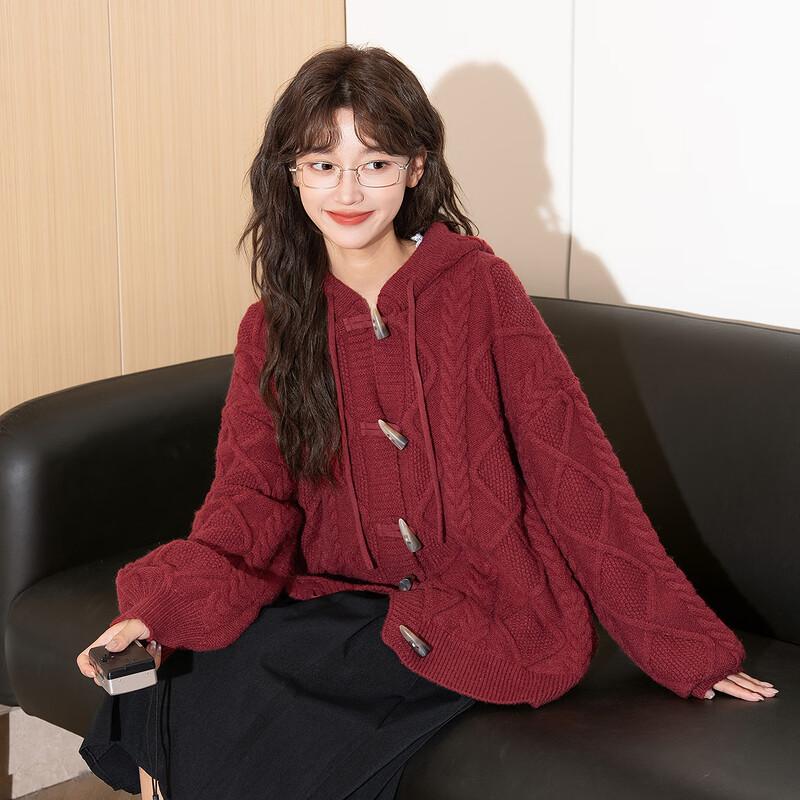 TonLion Women's Hooded Cable Knit Toggle Button Cardigan