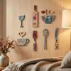 Vintage Wood Floral Kitchen Utensil Pendant Coffee Cup Wine Bottle Creative Hanging Art  Bar