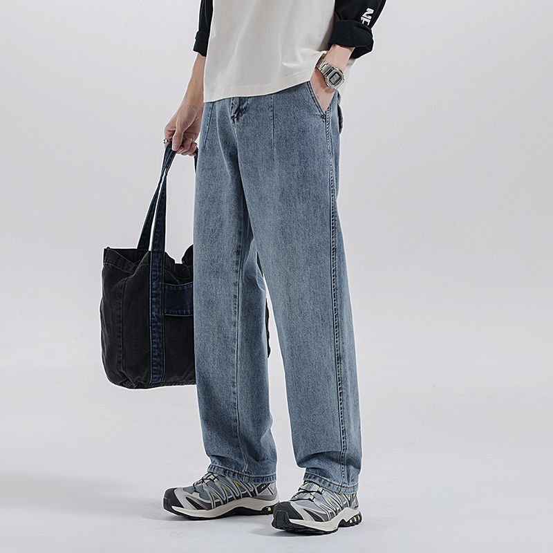 

New Retro Washable Versatile Loose High Street Mopping Straight Jeans 40