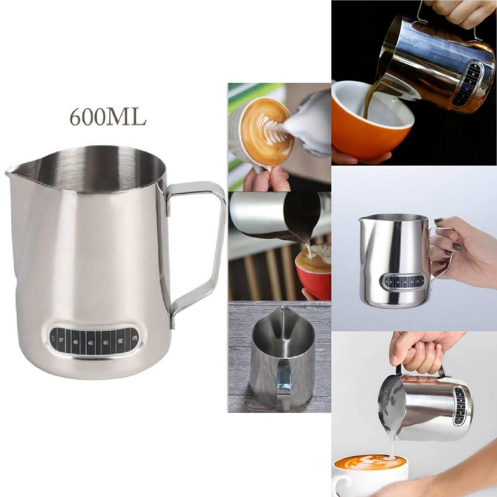 600ml Stainless Steel Milk Frothing Pitcher With Temperature Indicator For Coffee Shops