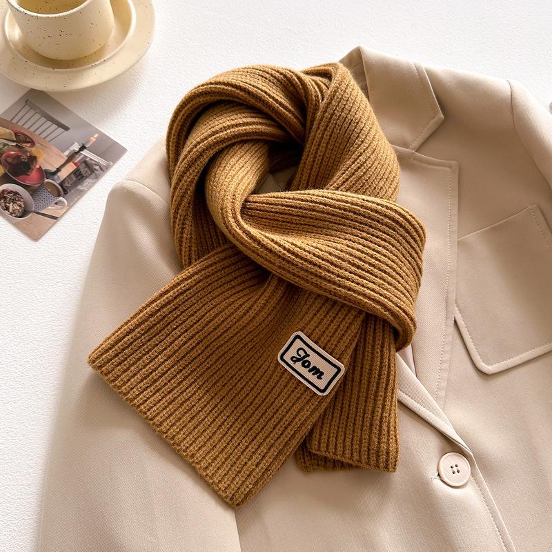 Women Winter Warm Knitted Scarf Solid Color Outdoor Thickened Neckerchief Vintage Long Scarves