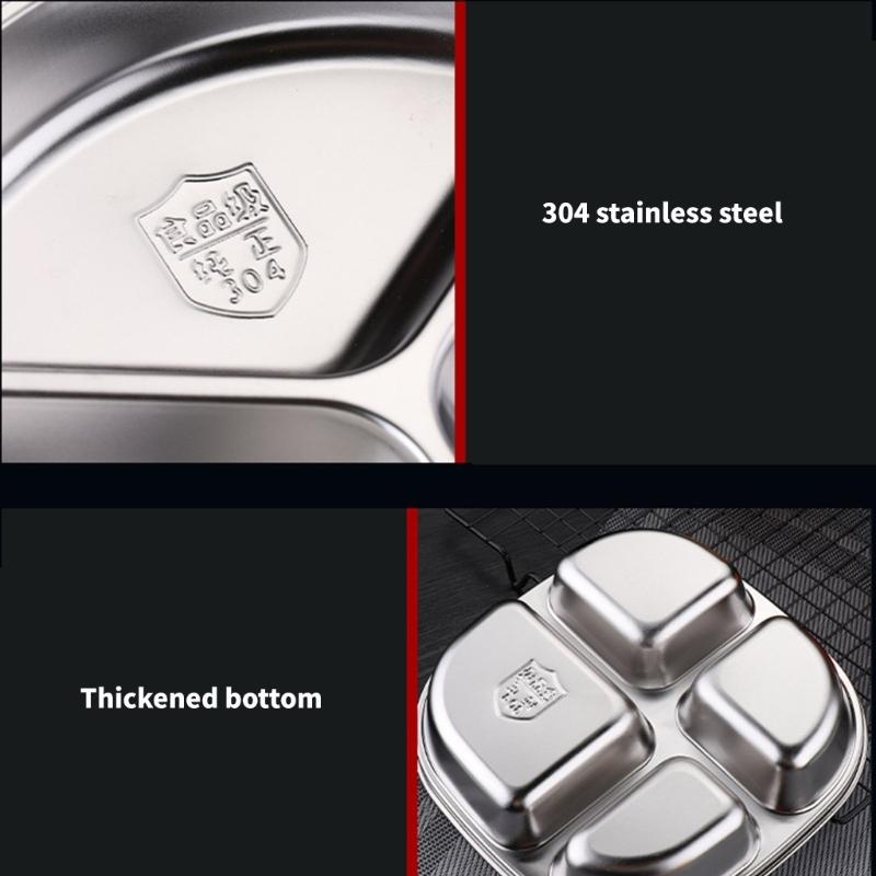 Stainless Steel Multi Compartment Round Plate 28cm For Meal Preparation Outdoor Picnics Office Lunch Microwave Safe Dish