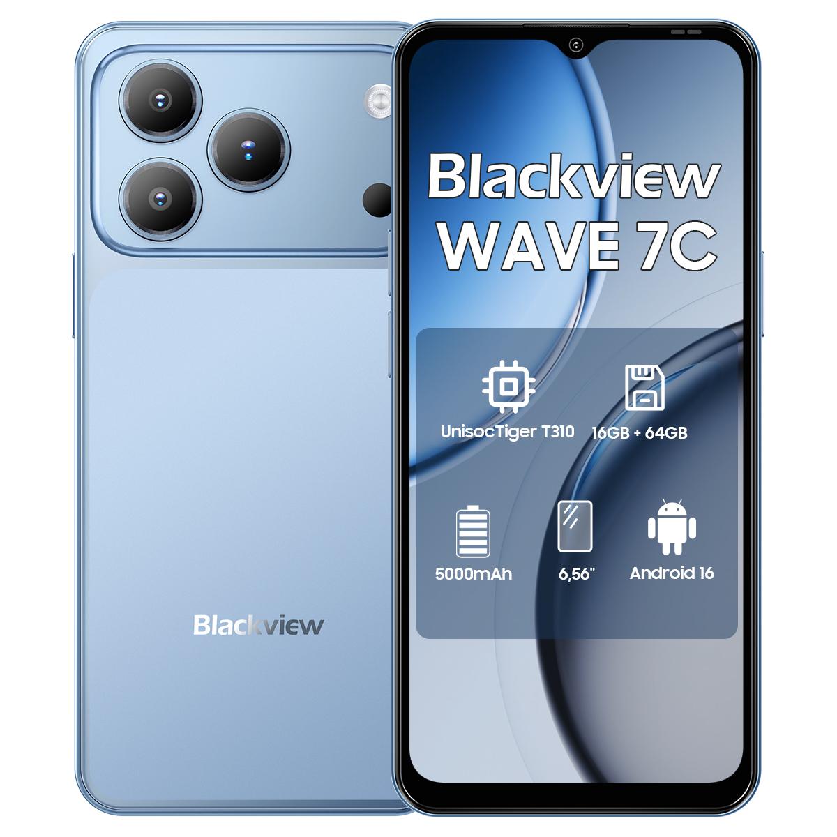 Blackview WAVE 7C 4G AI Smartphone 16GB+128GB 6.56 Android 16 5000mAh Mobiele Telefoon 4+64 blauw