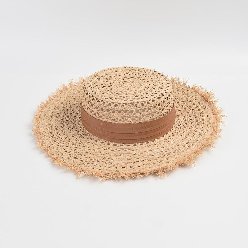 New Wide Brim Beach Hats For Women With Ribbon Band UV Protection Sun Hats Summer Wide Brim Straw Hats sale